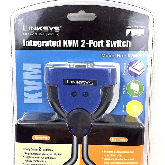 Linksys Integrated KVM 2 Port Switch KVM2KIT Built In Cables Control 2 PC Cisco - Picture 2 of 6